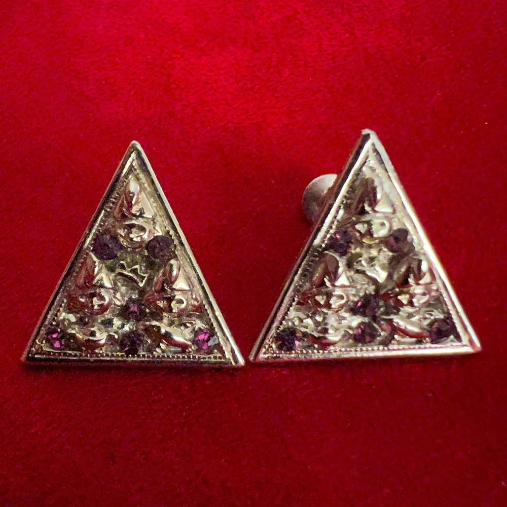 Vintage Signed ORA Rhinestones Screw Back Clip Earrings